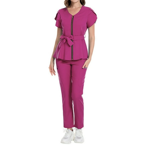SHITINN Women Scrubs Sets Cozyfit Scrubs for Women Hot Pink Scrub Tops Women with Pants Cozy Fit Nursing Scrubs Set