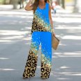 thumbnail image 2 of Mikilon Ensemble Élégant pour Femmes 2 Pcs Débardeur Imprimé Décontracté Ample Pantalon Long Sans Manches Col Rond Haut/chemise Ensemble Bleu-A m, 2 of 5