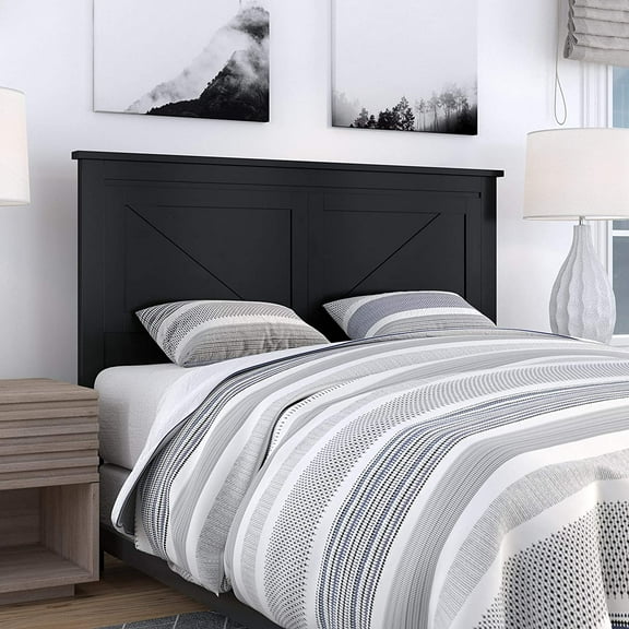 Glenwillow Home Farmhouse Style Wood Panel Headboard in Black - Full Size