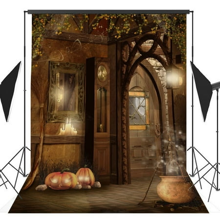 Image of HelloDecor 5x7ft Halloween Pumpkin Horror Nights Mysterious Hut Costume Party Masquerade Series Photo Backdrops Studio Background Studio Props