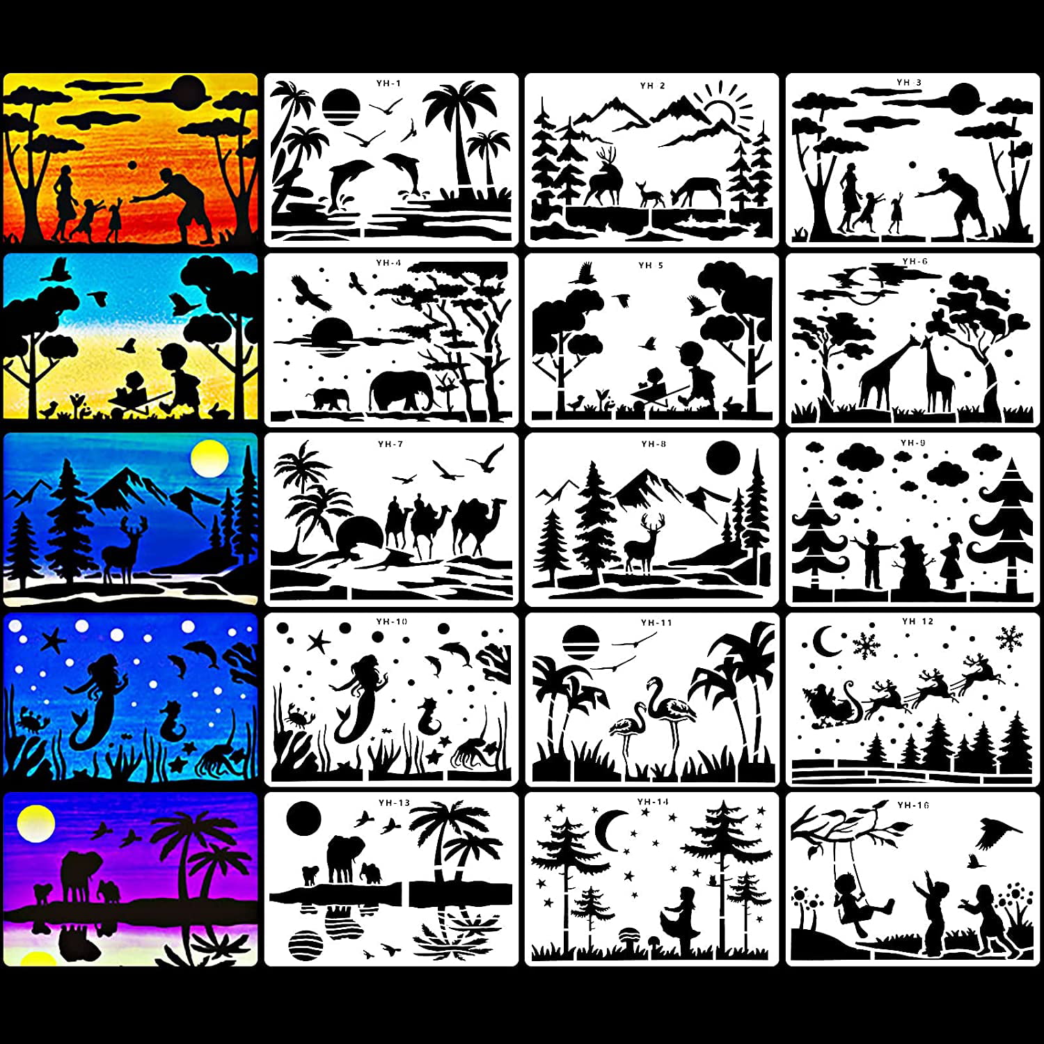15 Pieces A4 Large Landscape Stencil, Landscape Design Stencils
