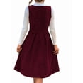 thumbnail image 6 of Women V Neck Corduroy Overall Dress Fall Mini Pinafore Jumper Dress Red S, 6 of 9