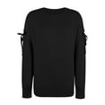 thumbnail image 5 of Fesfesfes Women's Loose Long Sleeve Shirts Solid Color Lace Up Recreational Pullover Knitting Sweater Tops Under $10, 5 of 7