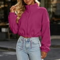 thumbnail image 6 of thefmos Women's Stand Collar Zip Up Cropped Jacket Drawstring Hem Solid Color Casual Winter Coat Fashion Fall Outfit, Wine M, 6 of 6