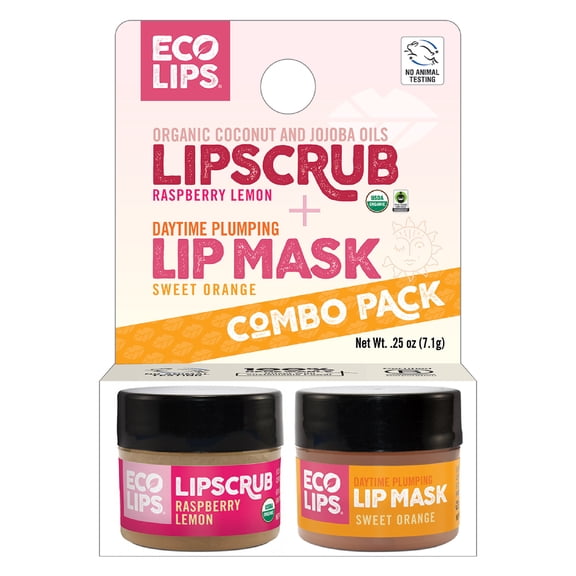 Eco Lips Organic Raspberry Lemon Lip Scrub & Plumping Daytime Lip Mask Combo 2 Pack 0.25each