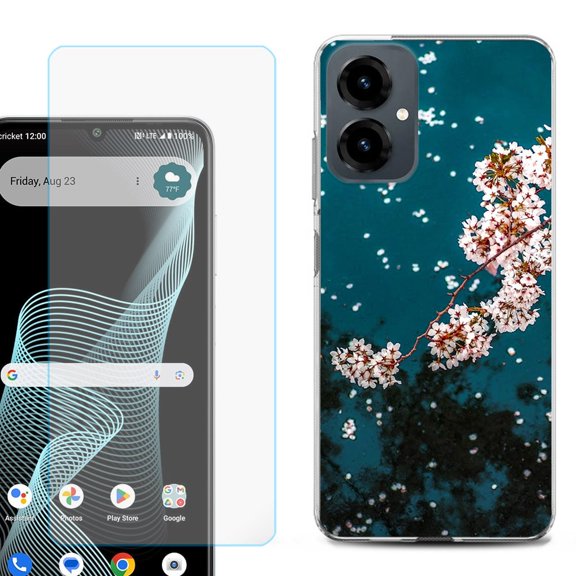 Shockproof Phone Case for Cricket Icon 2026, with Screen Protector, by OneToughShield - Night Blossom