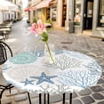 thumbnail image 3 of Nautical Coastal Ocean Coral Elastic Fitted Round Table Cover Starfish Beach Blue Teal Waterproof Outdoor Tablecloth for Holiday Party, Picnic, Patio & Dining Fits Tables Up to 55"-60", 3 of 8
