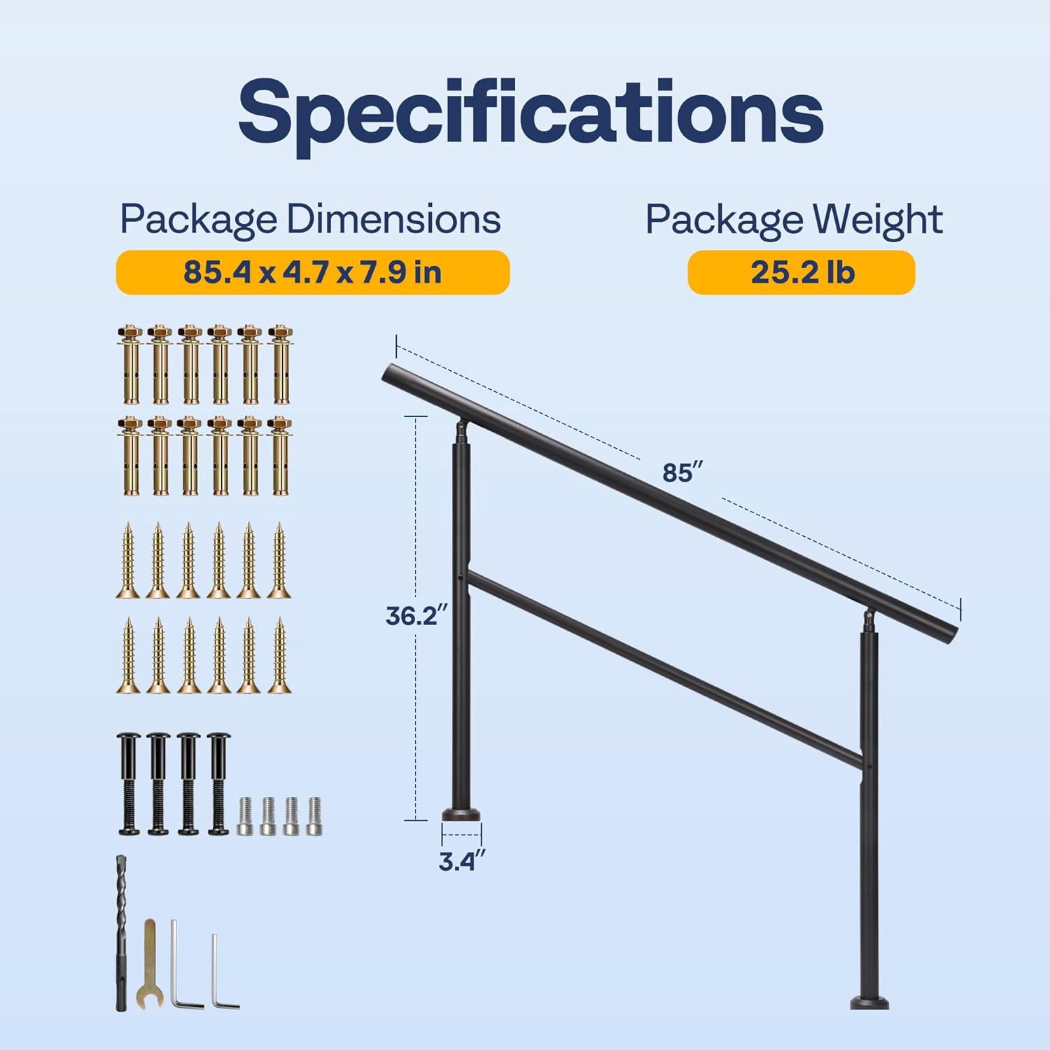 SPECSTAR 2-Pack Outdoor Handrails, 6-7 Steps Galvanized Steel Railing, Hand Railing for Porch, Deck, or Indoor Stairs, Black