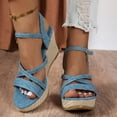 thumbnail image 2 of Rokment Women's Platform Wedge Dressy Sandals Stylish Casual Cross-Straps Espadrilles Chunky Heeled Beach Strappy Summer Shoes for Ladies Vacation Blue Size 6.5, 2 of 7