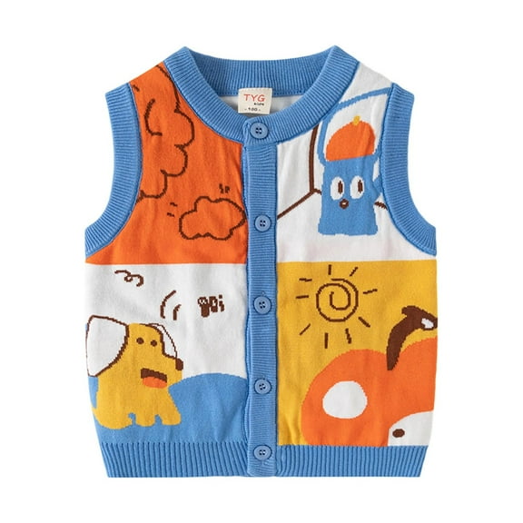 ZACPNCV Knit Vest for Baby Toddler Boys Snap Button V Neck Cardigan Sweater Vest Blue 1-2 Years