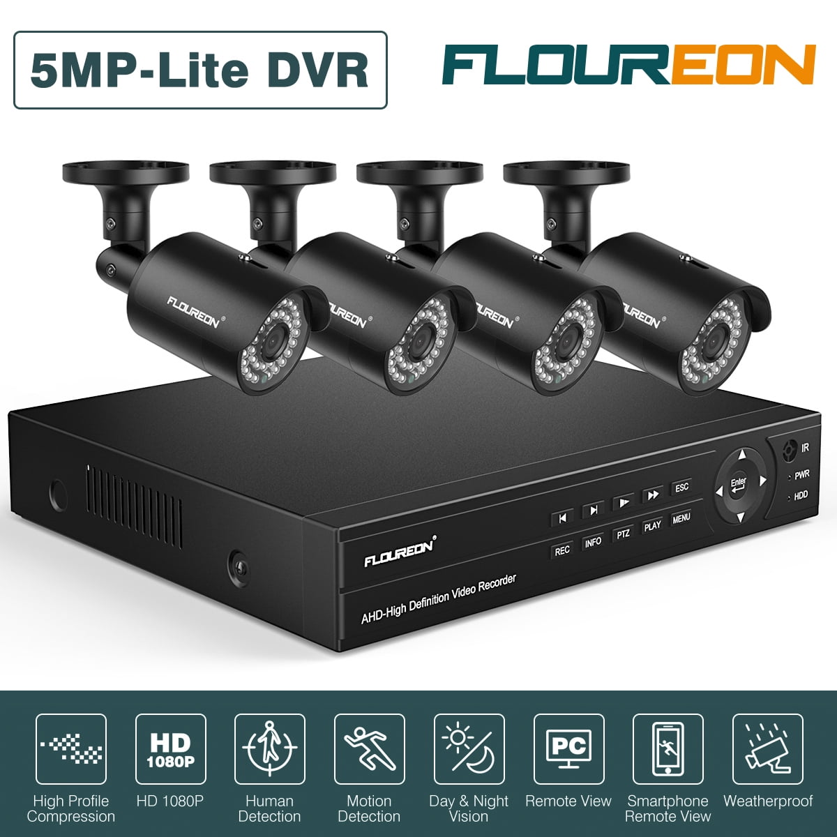 FLOUREON 8CH DVR Überwachungskamerasystem 4X HD 1080P CCTV Cameras 1TB HDD 
