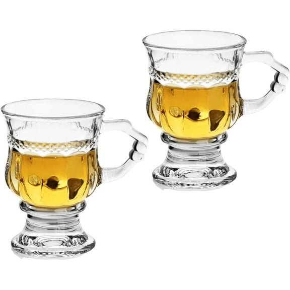 Irish Coffee Glass Mug, Crystal Clear Glass Mugs Footed, Goblet Espresso Cups with Handles for Coffee, Ice Cream, Hot & Cold, 2pcs