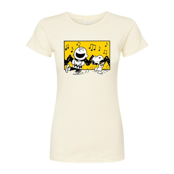 Peanuts - Charlie And Snoopy Dance Time - Juniors Fitted Graphic T-Shirt