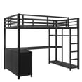 thumbnail image 6 of Twin XL Metal Loft Bed with Desk & Wardrobe, Space Saving Loft Bed with L-Shaped Desk, Storage Shelves for Teens Adults, Black, 6 of 12