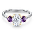 thumbnail image 3 of Gem Stone King 925 Silver and 10K Yellow Gold White Moissanite and Purple Amethyst Engagement Ring for Women | 2.00 Cttw | Oval 8X6MM | Gemstone Birthstone | Size 5, 3 of 7
