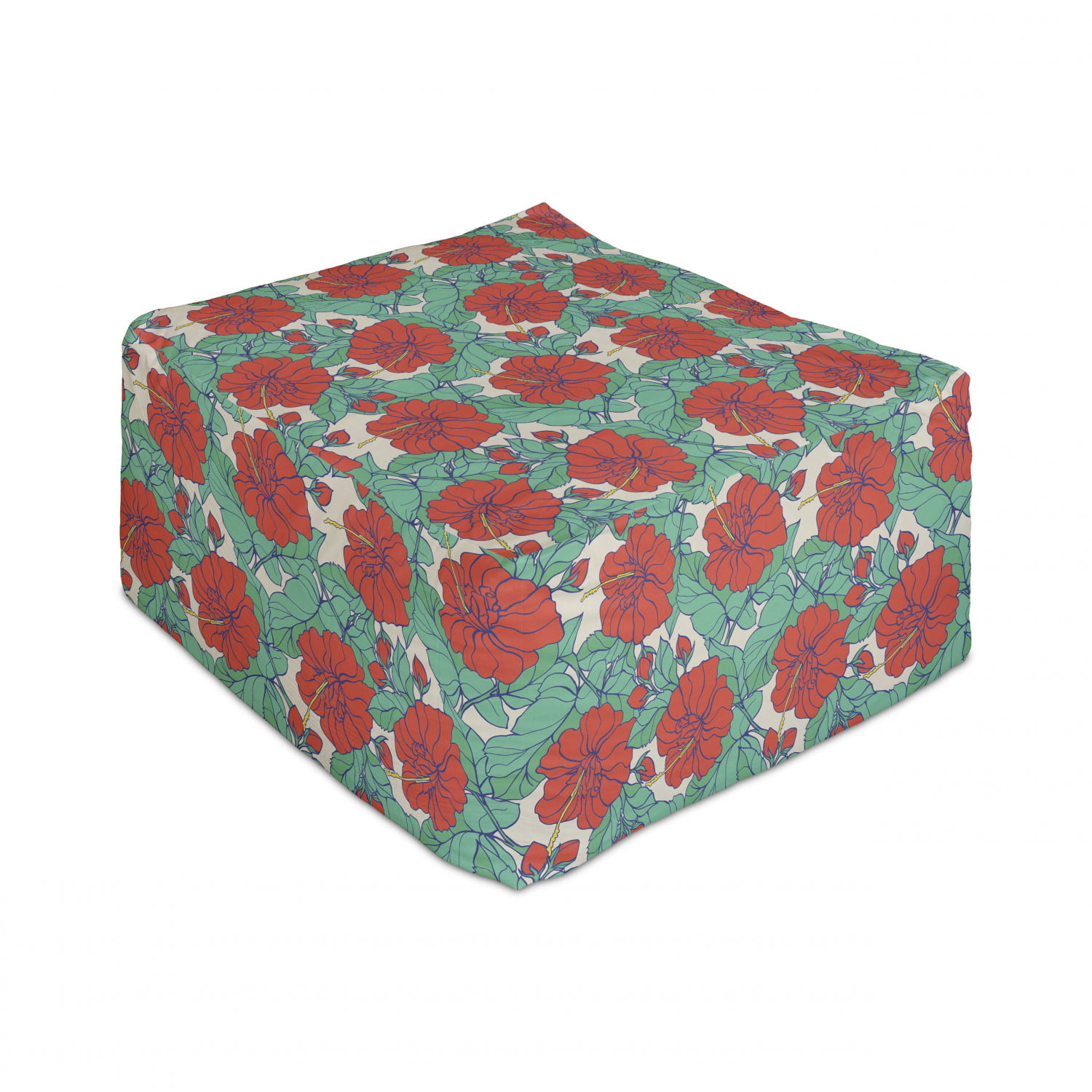 Ambesonne Flower Rectangle Pouf 25 Yellow Coral and Green Under Desk Foot Stool for Living Room Office Ottoman with Cover Hand Drawn Like Sketchy Floral Pattern of Gladiolus Spring Season Blooms