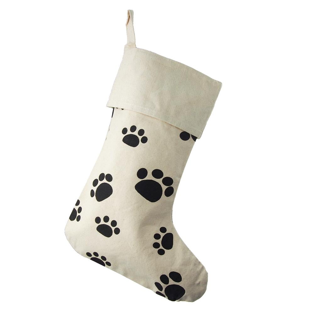 Animal Dog Paw Print Cotton Canvas Christmas Stocking, 17Inch