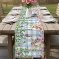 thumbnail image 4 of Easter Rabbits Table Runner 36 Inches, Spring Cute Bunny Eggs Flowers Leaf Blue Plaid Bed Runner Dresser Scarves Tabletop for Indoor Outdoor Parties/Ceremony/Banquet, 13"x 36", 4 of 8