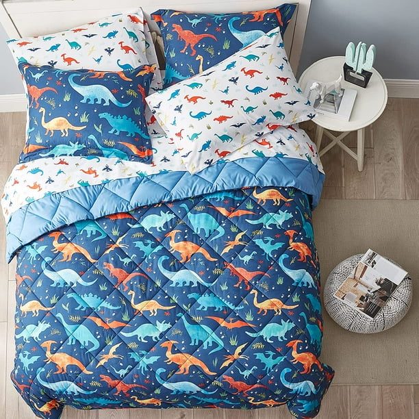 UMcHORD Dinosaur Kids Bedding Set for Boys Twin Size comforter Set with Sheets 5 Pieces Soft Lightweight Bed in a Bag Durable children Bed Set