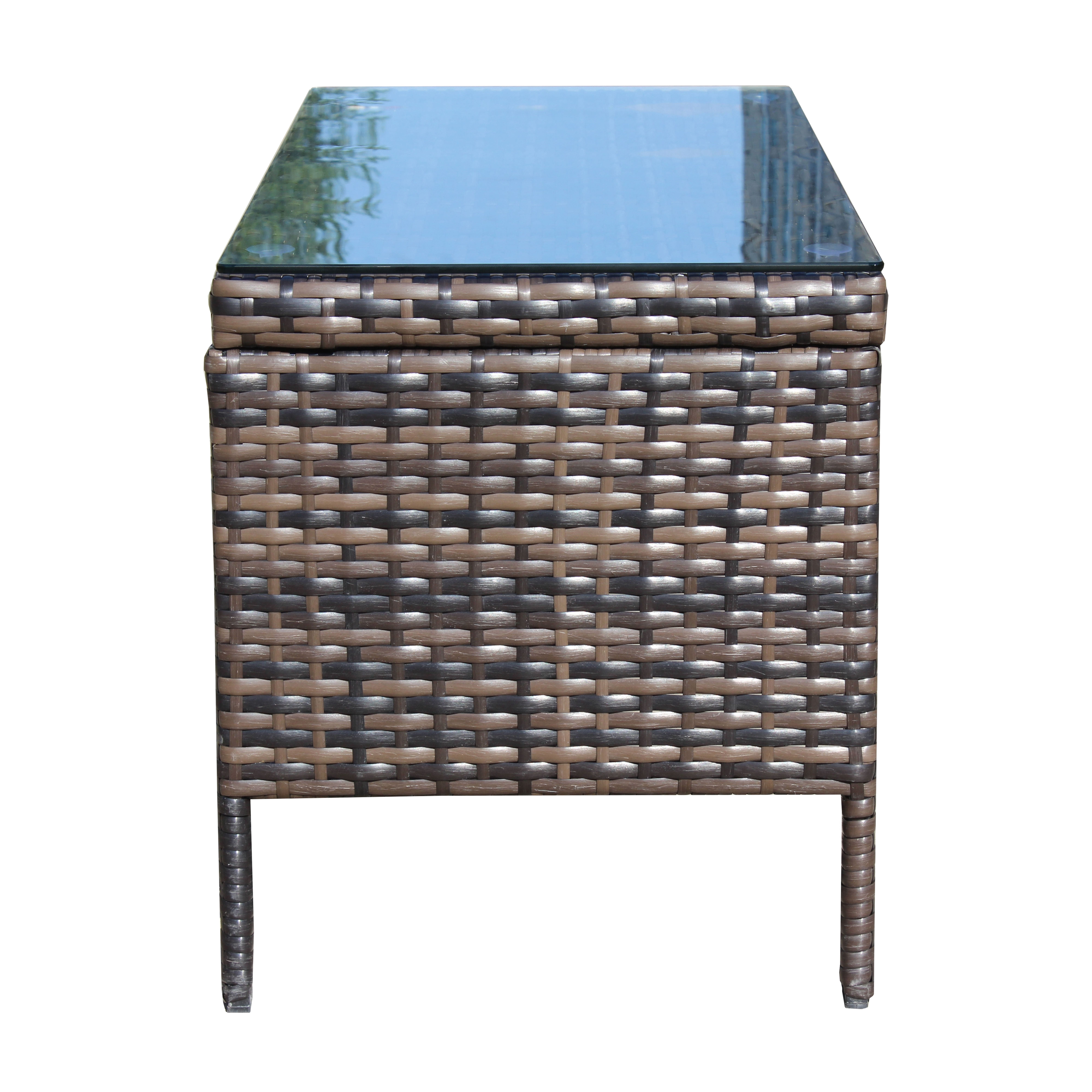 Tempered Glass Top Patio Coffee Table for Garden Backyard Deck Balcony Outdoor Leisure Living Space, Brown