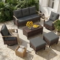 thumbnail image 4 of UDPATIO Patio Furniture Set, Outdoor Conversation Set with 2 Wood Armrest Swivel Chairs, Wicker Rattan Sofa Set with Storage Table for Backyard, Grey, 4 of 9