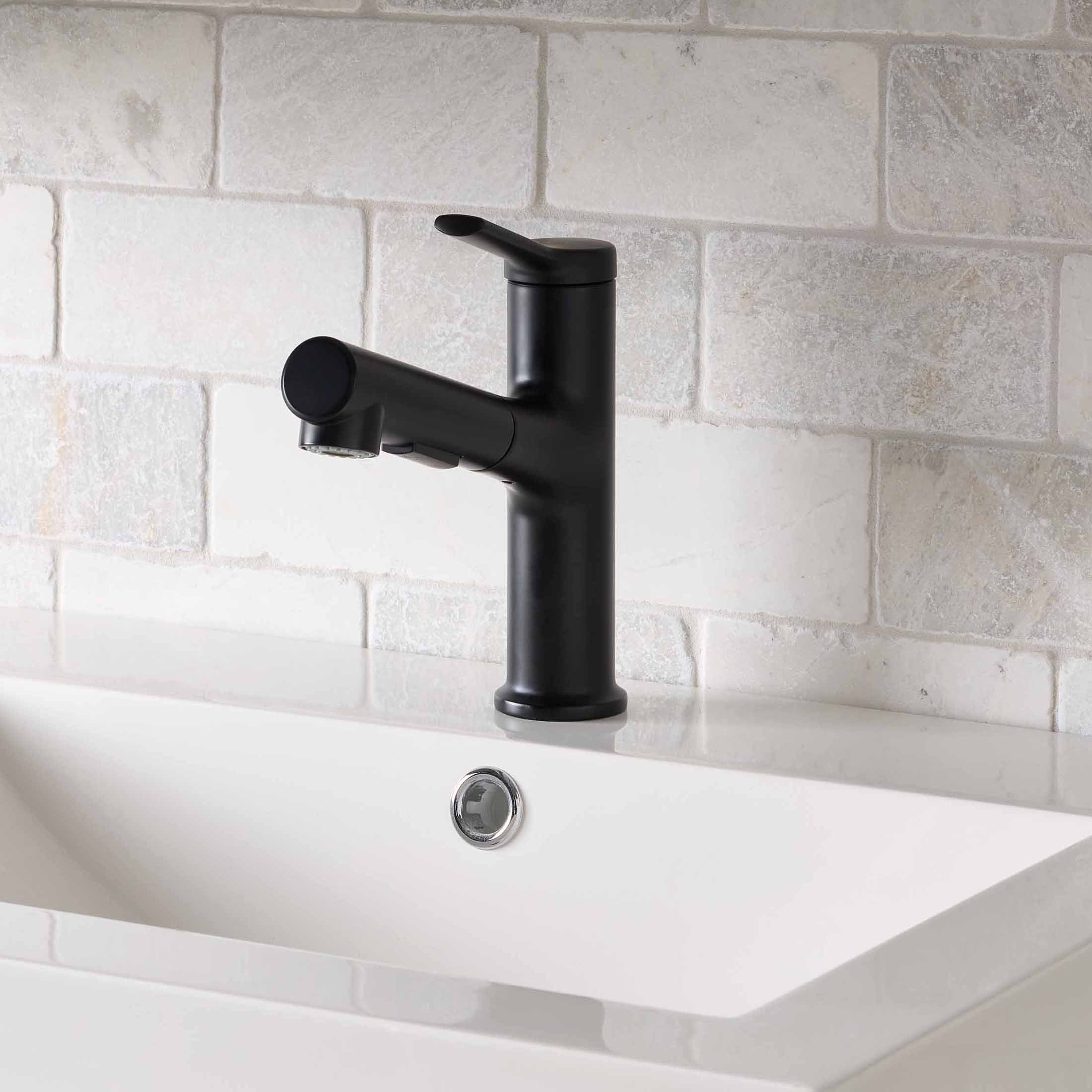 Better Homes and Gardens Pull-Out Bathroom Sink Faucet with Pop-up Drain and Optional Deckplate, Matte Black