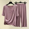 thumbnail image 3 of Ohufall Womens Pajama Sets Ruffle Pleated T Shirts with Elastic Waist Pants Sets Solid Color Loose Fit Home Wear Pj Sets For Woman, 3 of 3