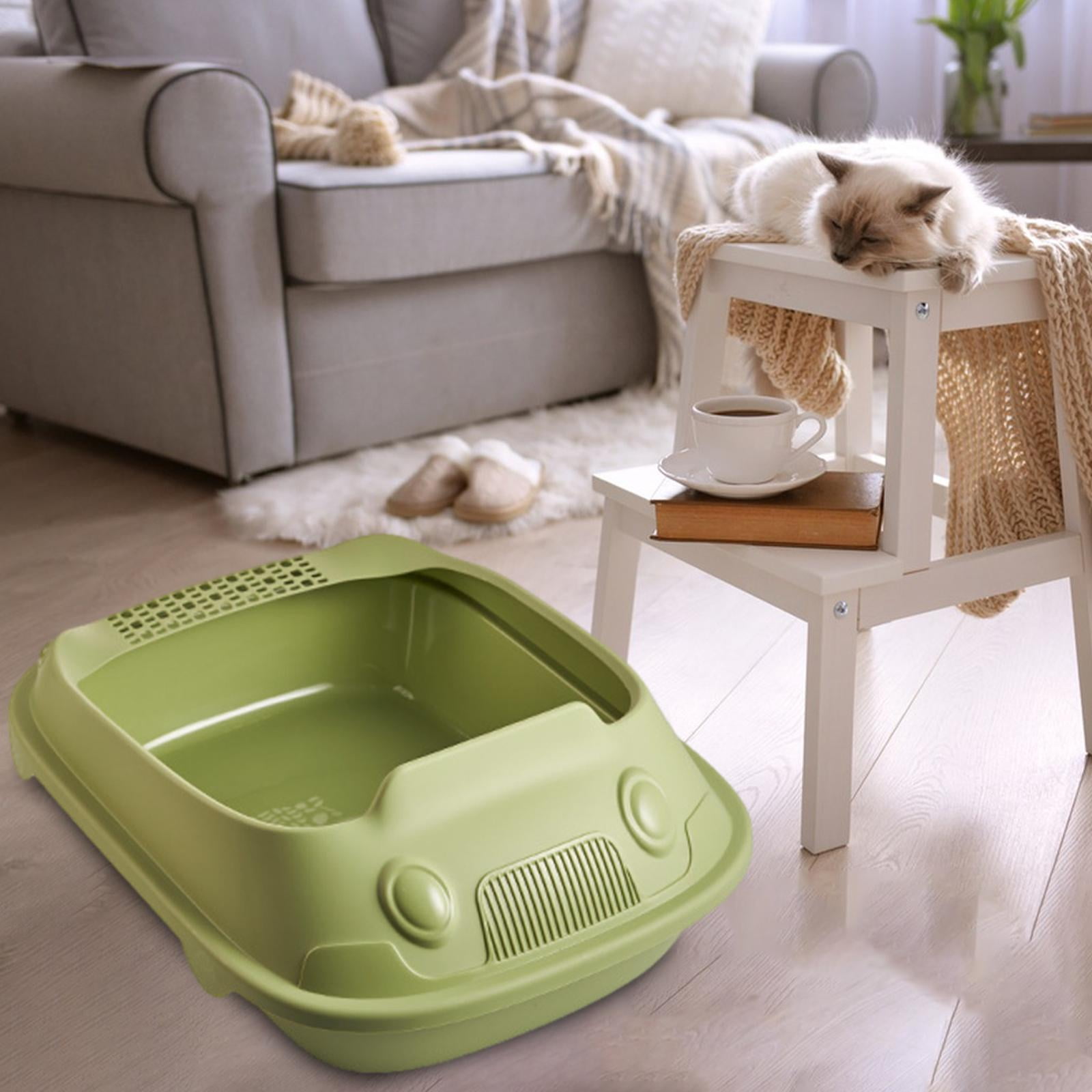 Cat Litter Box, High Sided Deep Toilet Durable Cat Sand Box Large Bedpan Kitten Toilet for Indoor Cats Pets Supplies Easy to Clean and Assemble Green 30x41x16cm