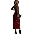 thumbnail image 3 of Women High Waisted Leather Front Thigh Slit Wrap Midi Skirt Long Pencil Bodycon Wine Red L, 3 of 6