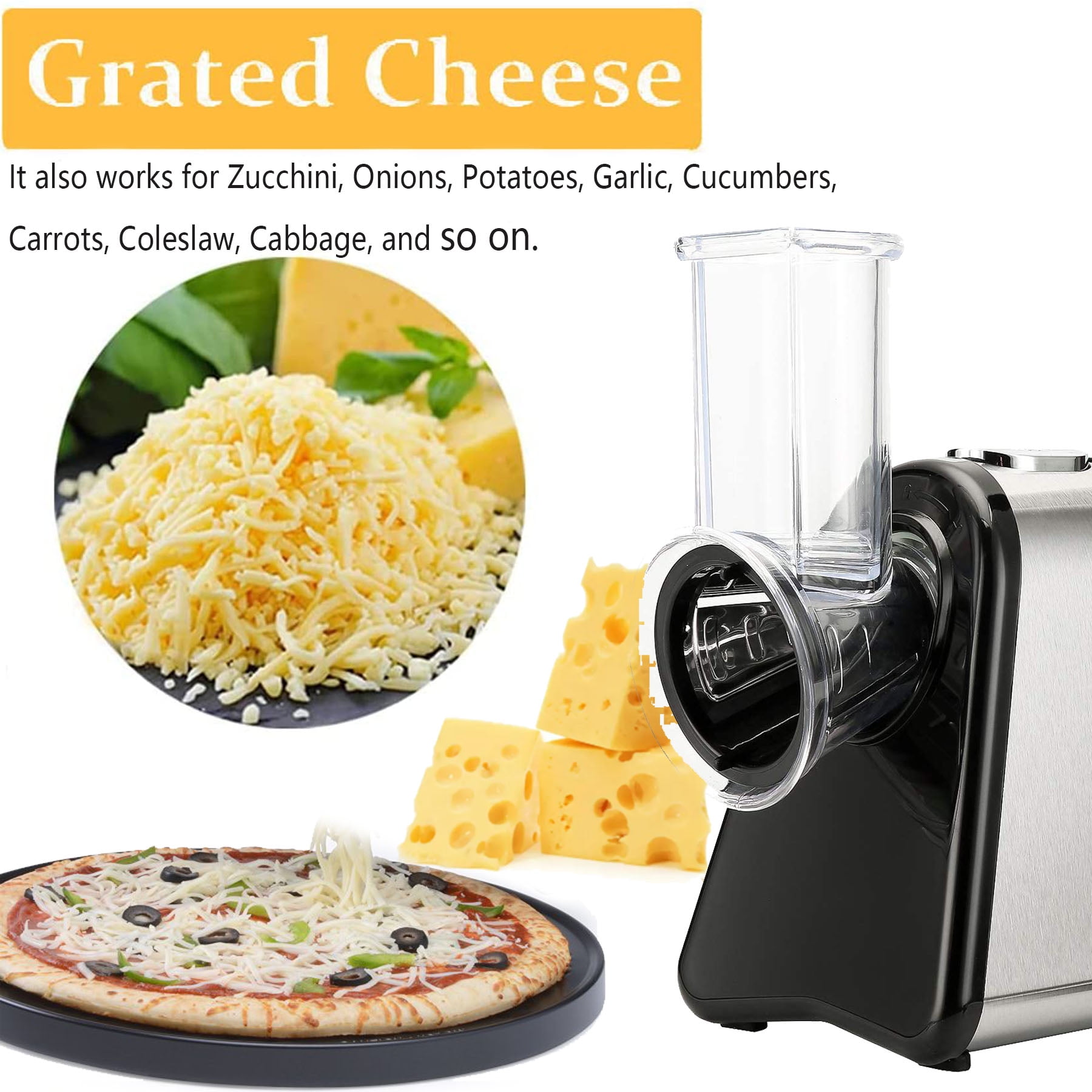 GCP Products 250W Electric Cheese Grater For Block Cheese, 5 In 1  Professional Electric Sl