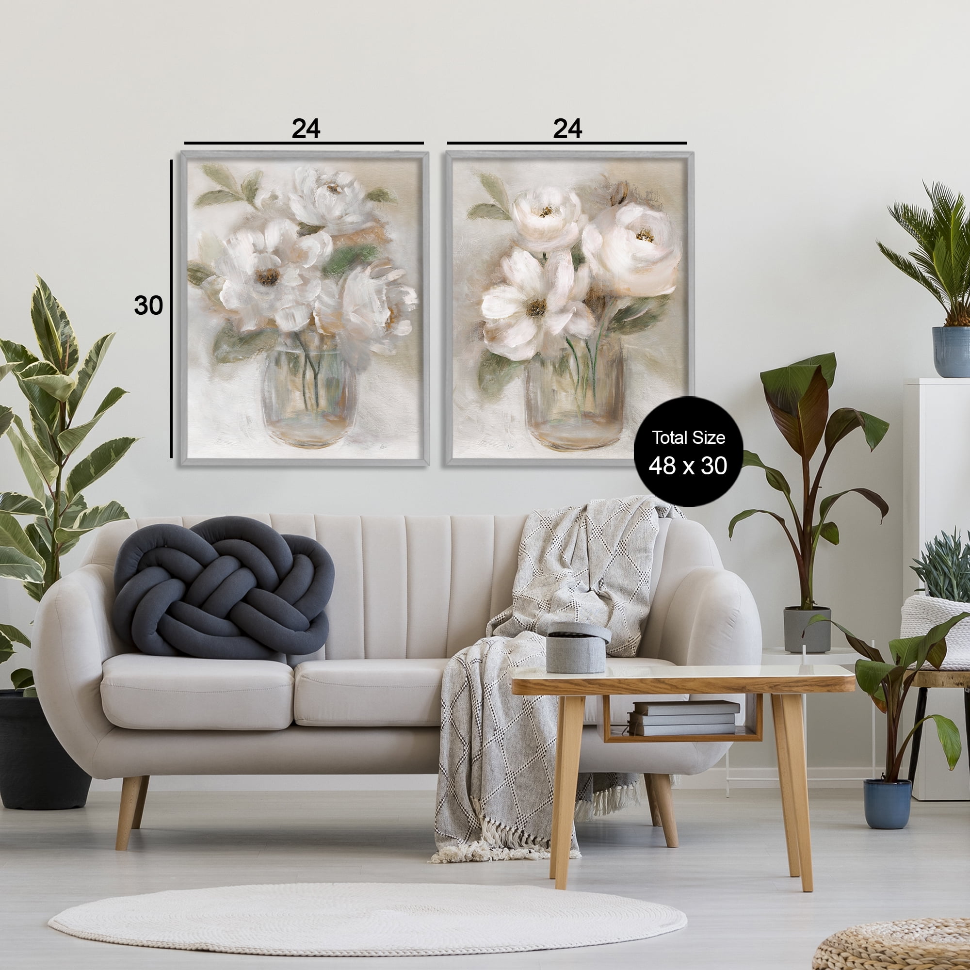 Stupell Industries Brushed White & Beige Roses 2 Piece Gray Framed Giclee Art Set, design by Nan