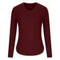 thumbnail image 4 of APEXFWDT Women's V-Neck Thermal Top Long Sleeve Undershirt Stretchy Fitted Base Layer T-Shirt Fall Winter Comfortable Daily Wear,L,Wine, 4 of 6