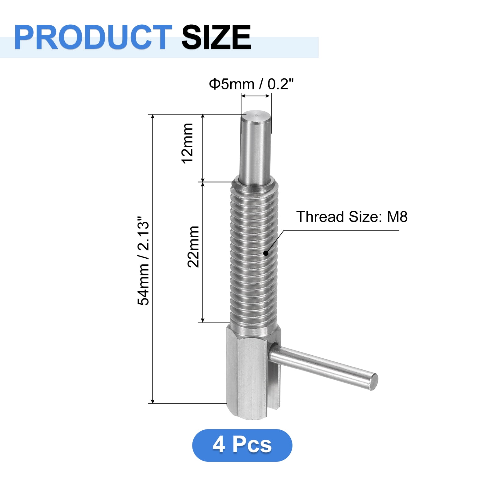 Uxcell 4 Pack Retractable Indexing Plunger Pin, M8 L Spring Plunger Stainless Steel Spring Loaded Latch Telescopic Locking Pin for Machinery Shipbuilding