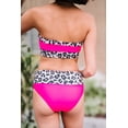 thumbnail image 4 of POGLIP Women's Pink Leopard Print Trim Bandeau Bikini, 4 of 6