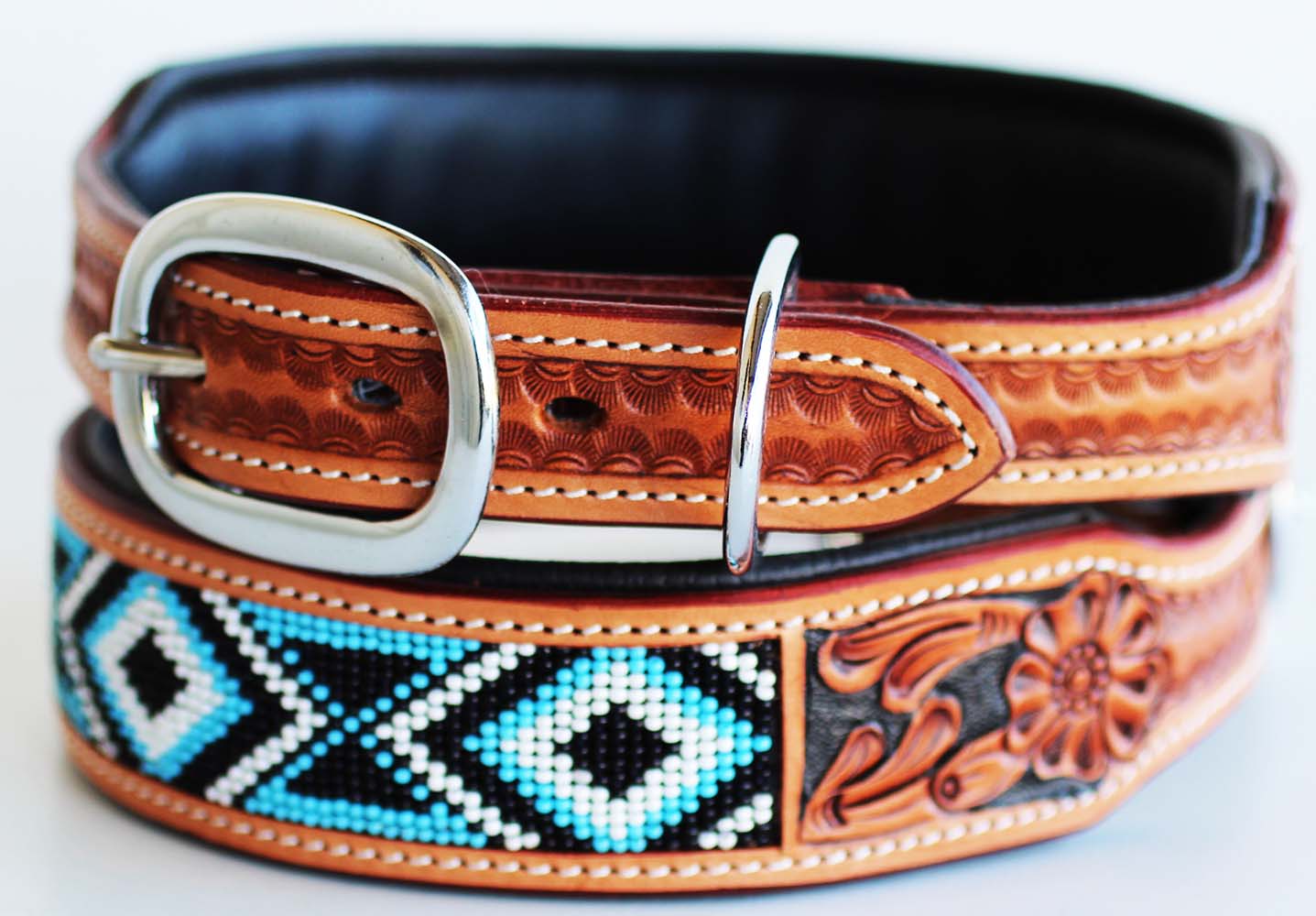 Amish Hand Tooled 100 Cow Leather Canine Puppy Dog Collar Soft