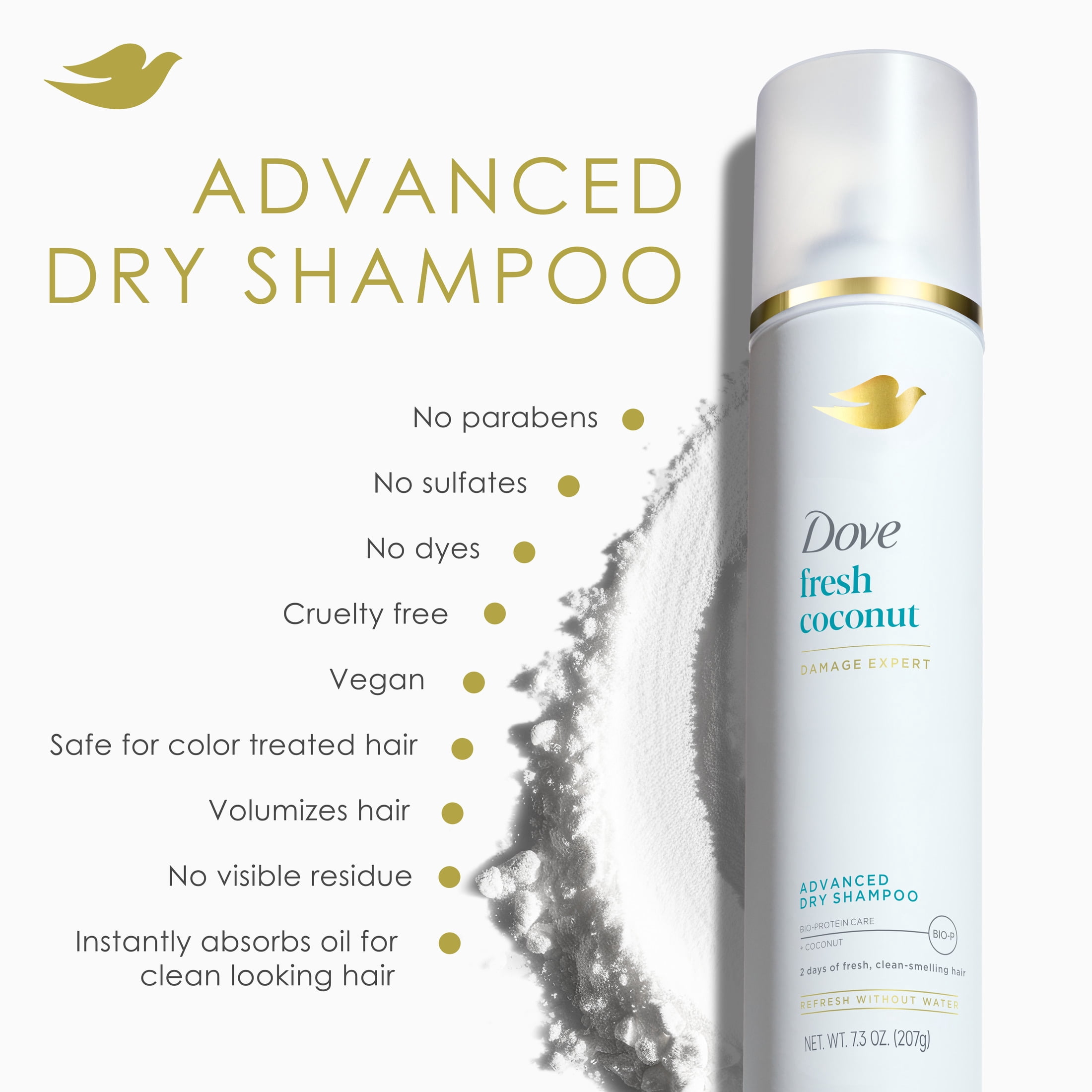 (2 pack) Dove Advanced Dry Shampoo Refresh & Revive Hair Without Water Fresh Coconut for Clean & Fresh Hair, 7.3 oz