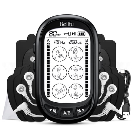 TENS Unit Rechargeable Muscle Stimulator EMS Dual Channel with 10 Reusable Electrode Pads 24 Modes for Back Neck Pain Muscle Therapy Pain Management Pulse Massager Black(Escalate)