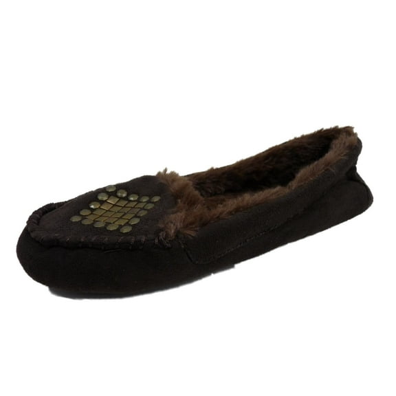 Cejon Womens Brown Studded Moccasin Slippers Small (5-6)
