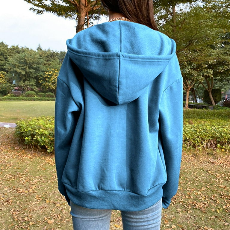 Fashion Women Zip Up Hoodie Retro Hooded Jacket with Zipper