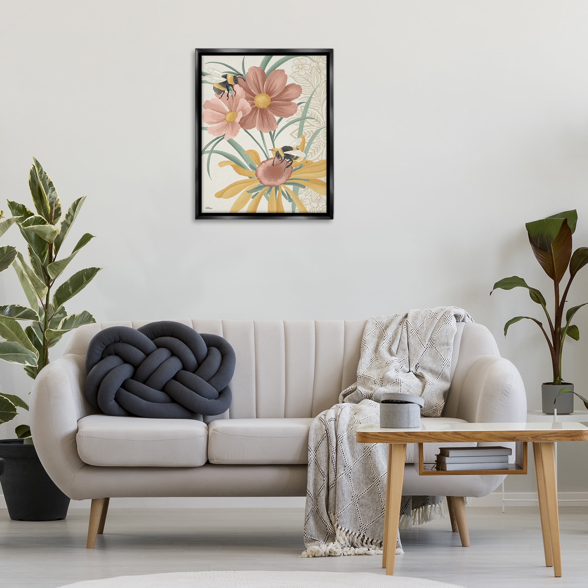 Stupell Industries Pollinating Bumble Bees Botanical & Floral Painting Black Floater Framed Art Print Wall Art, 25 x 31