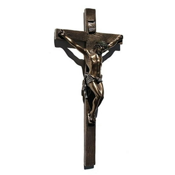 13 Inch Cold Cast Crucifix Religious Wall Plaque, Bronze Color