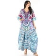 thumbnail image 5 of Sakkas Yeni Women's Short Sleeve V-neck Summer Floral Long Caftan Dress Cover-up - MM387-Multi - One Size, 5 of 5