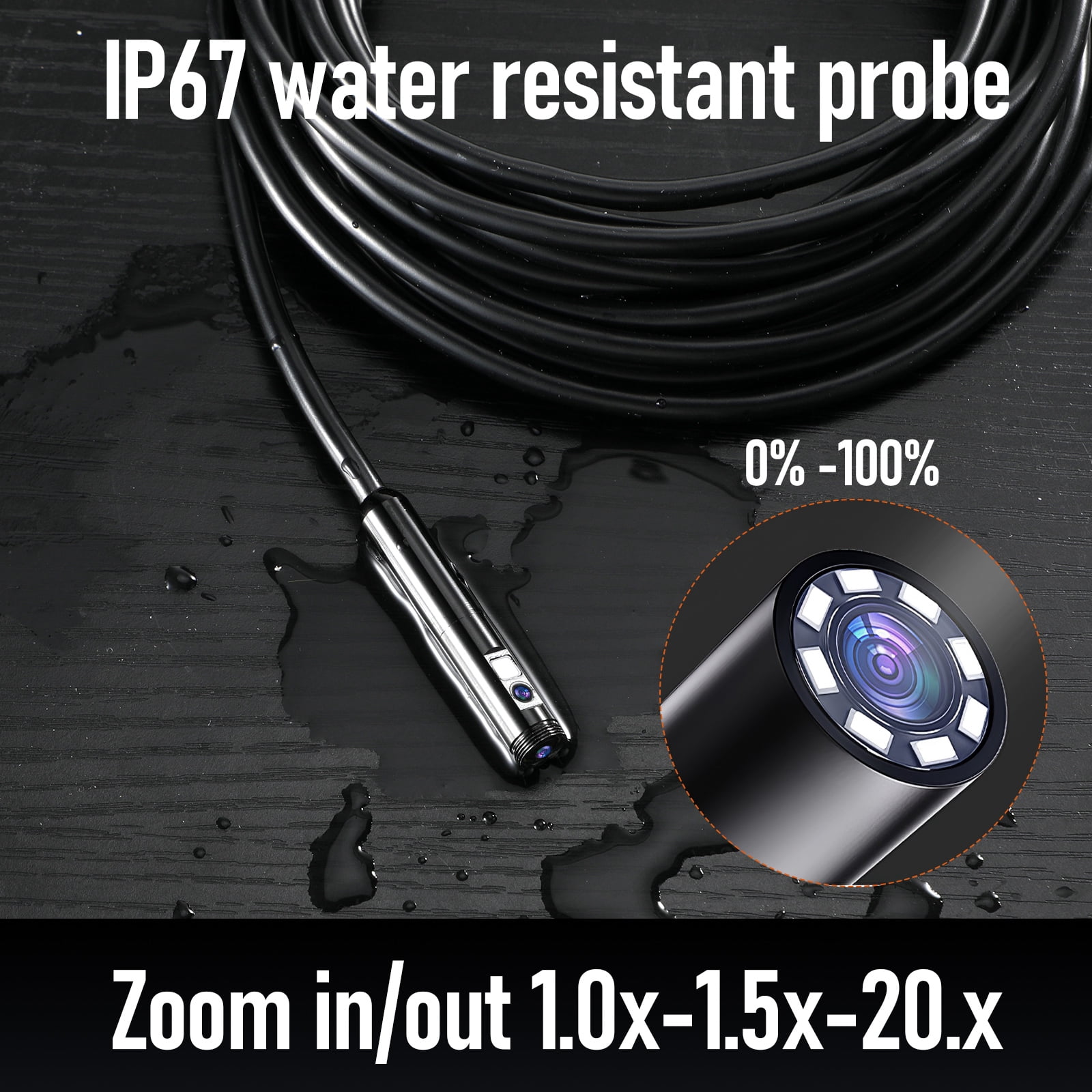 Endoscope Camera with Light, 4.3" Inspection Camera, 1920P HD Borescope with 8 LED Lights, IP67 Waterproof Snake Sewer Tools