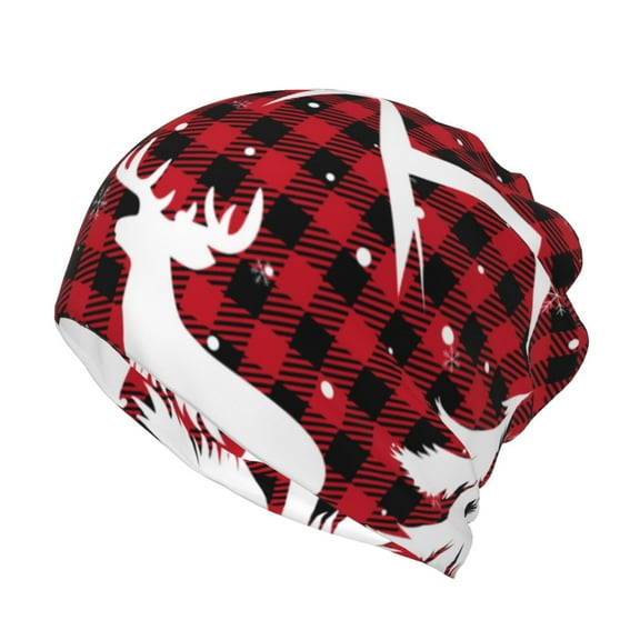Rateoe Christmas Buffalo Plaid Cotton Slouchy Beanie Hat for Men/Women,Lightweight Oversize Large Thin Skull Cap Night Sleeping Cap