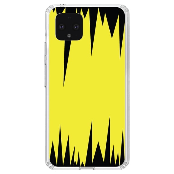 DistinctInk Clear Shockproof Hybrid Case for Google Pixel 4 (5.7" Screen) - TPU Bumper, Acrylic Back, Tempered Glass Screen Protector - Yellow Black Spikes