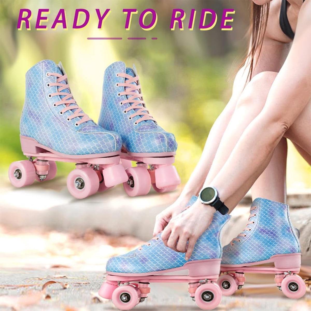 SLLINGLUO Roller Skate for Women, Classic Quad Roller Skates with Light up Wheels, Size 7