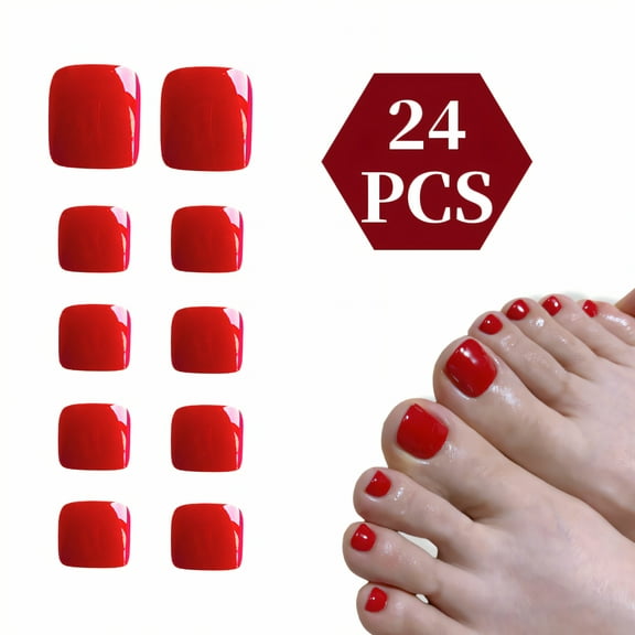 RAGUPEL 24Pcs Toe Press on Nails Square Short Seamless Thickness Press on Toes Simple Style Cute Nails with Comes Includes Mini Glue for Women Style1