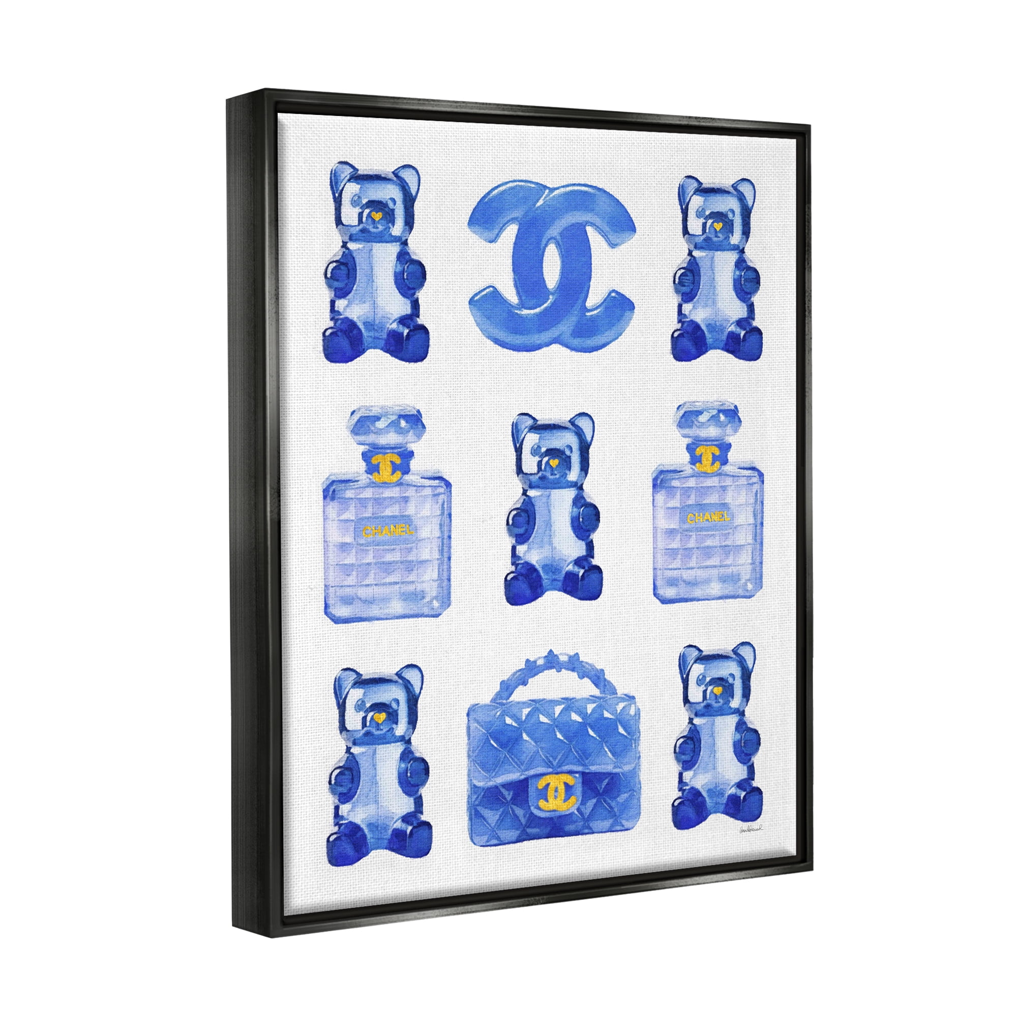 Stupell Industries Blue Glam Gummy Candy Beauty & Fashion Painting Black Floater Framed Canvas Art Print Wall Art, 17 x 21