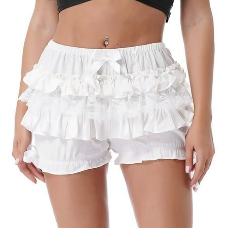 YONGHS Womens Lace Trim Layered Ruffle Bloomers Shorts Pumpkin Pants Pettipants White XL