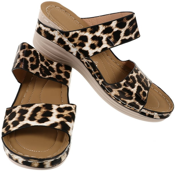 1 par de sandalias de cuña para mujer, zapatos de playa de verano, sandalias de leopardo de moda